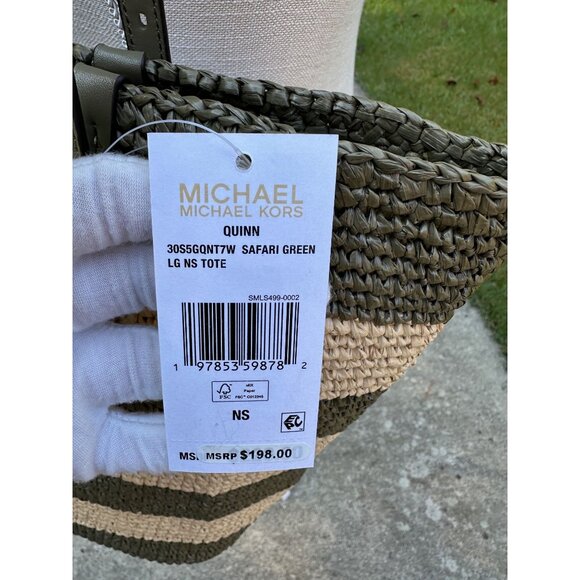 Michael Kors Quinn Large Safari Green Crochet Straw Tote Beach Bag 30S5GQNT7W - Picture 11 of 16